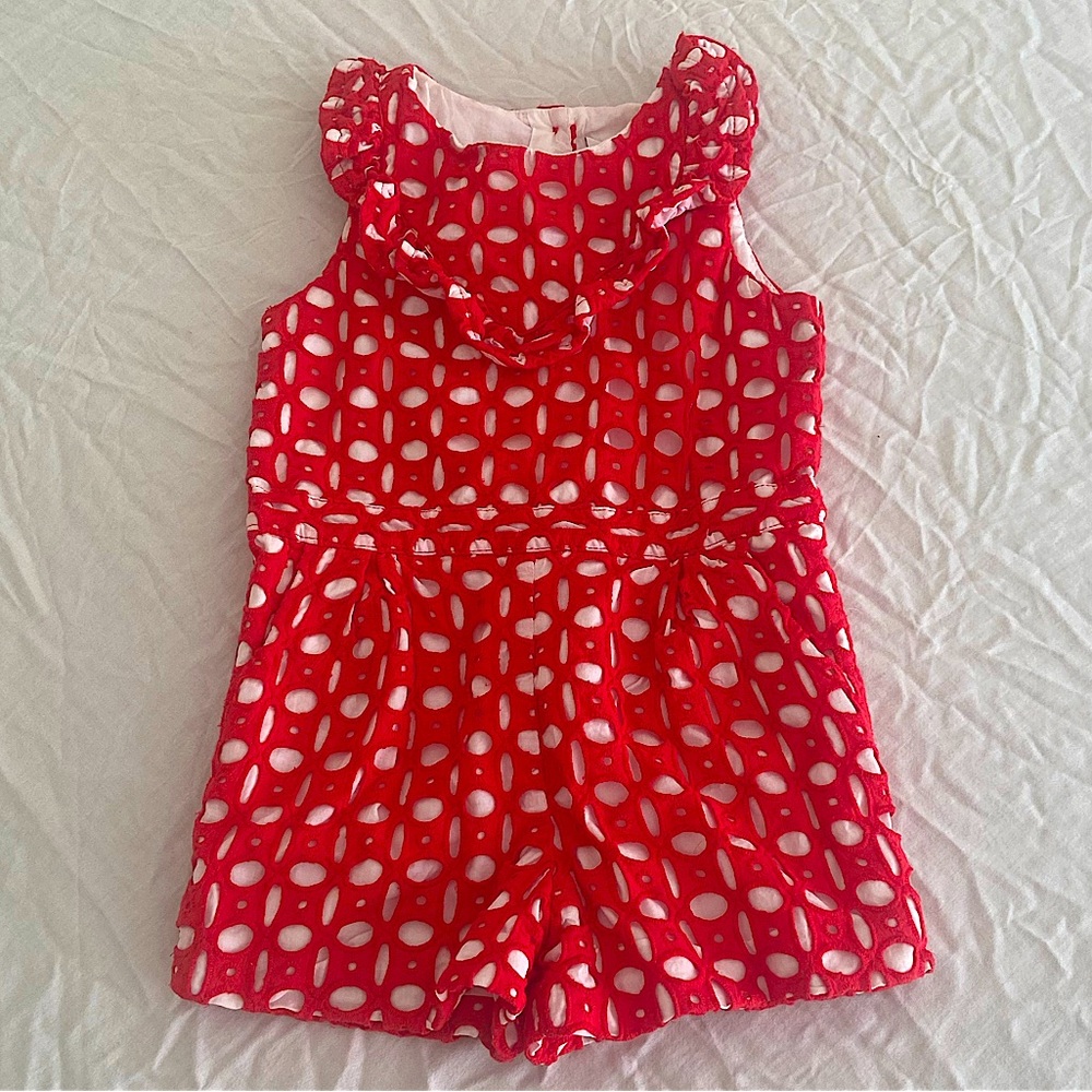 Janie and Jack Size 4 Red & White Embroidered Kids Romper - 100% Cotton